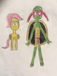 Size: 1936x2592 | Tagged: safe, artist:dylanrosales, fluttershy, g4, crossover, raphael, teenage mutant ninja turtles, traditional art