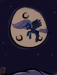 Size: 1161x1533 | Tagged: safe, artist:dinexistente, princess luna, scootaloo, g4, cyoa, flying, moon, night, snow, stars