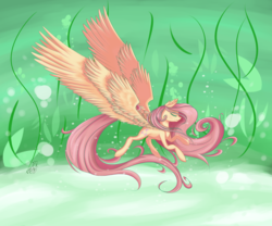 Size: 2700x2250 | Tagged: safe, artist:sayonaramisse, fluttershy, g4, bubble, eyes closed, female, high res, large wings, solo, spread wings, swimming, underwater