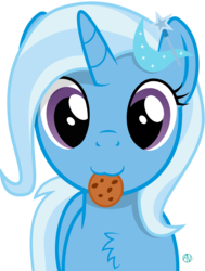 Size: 2000x2652 | Tagged: safe, artist:arifproject, trixie, pony, unicorn, g4, arif's scrunchy pone, chest fluff, cookie, cute, diatrixes, female, food, high res, looking at you, mare, nom, simple background, solo, transparent background, vector