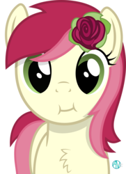 Size: 2018x2787 | Tagged: safe, artist:arifproject, roseluck, earth pony, pony, g4, arif's scrunchy pone, cheek puffing, chest fluff, cute, female, flower, flower in hair, high res, looking at you, mare, rose, simple background, solo, transparent background, vector