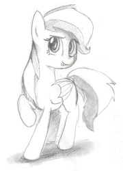 Size: 3233x4497 | Tagged: safe, artist:ferexes, rainbow dash, g4, female, high res, monochrome, raised hoof, sketch, solo, traditional art