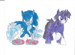 Size: 2338x1700 | Tagged: safe, artist:megamix813, twilight sparkle, twilight unbound, g4, crossover, male, sonic the hedgehog, sonic the hedgehog (series), sonic the werehog, sonic unleashed, traditional art, werelight shine