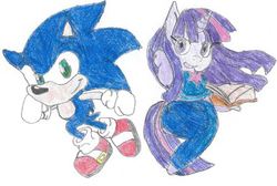 Size: 449x301 | Tagged: safe, artist:megamix813, twilight sparkle, anthro, g4, chibi, crossover, male, sonic the hedgehog, sonic the hedgehog (series), traditional art