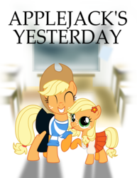 Size: 5103x6597 | Tagged: safe, artist:sonicgirl313, applejack, g4, absurd resolution, crossover, filly, filly applejack, only yesterday, poster, self ponidox, studio ghibli, time paradox, younger