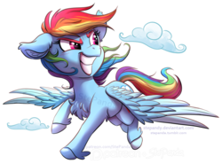 Size: 1085x804 | Tagged: safe, artist:stepandy, rainbow dash, g4, cloud, cute, dashabetes, female, flying, simple background, smiling, solo, spread wings, transparent background, unshorn fetlocks, watermark