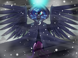 Size: 1600x1200 | Tagged: safe, artist:ltlka55, princess luna, snowfall frost, spirit of hearth's warming yet to come, starlight glimmer, a hearth's warming tail, g4, my little pony: friendship is magic, duo, glowing horn, horn, spread wings