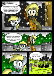 Size: 561x791 | Tagged: safe, artist:neoncabaret, derpy hooves, oc, oc:mel, human, pegasus, pony, comic:derpy's wish, g4, comic, female, graveyard, mare, snow