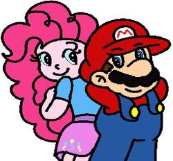 Size: 1171x1089 | Tagged: safe, pinkie pie, equestria girls, g4, crossover, crossover shipping, female, male, mario, mariopie, shipping, straight, super mario bros.