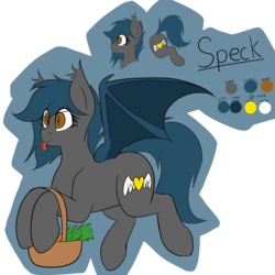 Size: 2300x2300 | Tagged: safe, artist:codras, oc, oc only, oc:speck, bat pony, pony, basket, cutie mark, food, high res, pineapple, reference sheet, solo, tongue out