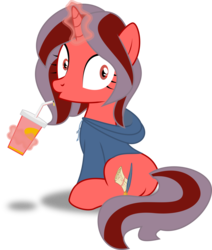 Size: 2547x3000 | Tagged: safe, artist:ruinedomega, oc, oc only, oc:ademitia, pony, unicorn, butt, clothes, cup, cutie mark, high res, hoodie, inkscape, plot, ponyscape, simple background, sitting, solo, straw, transparent background, vector
