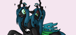 Size: 1006x467 | Tagged: safe, artist:mojo1985, queen chrysalis, g4, conjoined, cross-popping veins, exclamation point, jewelry, multiple heads, necklace, question mark, two heads, two heads are better than one, yin-yang