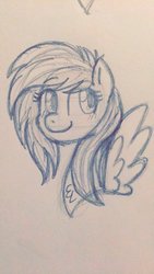 Size: 576x1024 | Tagged: safe, oc, oc only, oc:mango foalix, pegasus, pony, drawing, monochrome, solo, traditional art