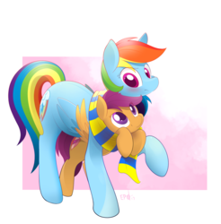 Size: 2874x2922 | Tagged: safe, artist:b-epon, rainbow dash, scootaloo, pegasus, pony, g4, annoyed, blushing, clothes, cute, cutealoo, cutie mark, dashabetes, female, filly, high res, mare, scarf, scootalove, shared clothing, shared scarf, smiling, the cmc's cutie marks