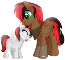 Size: 1469x1358 | Tagged: safe, artist:sugguk, oc, oc only, oc:cybersky, oc:cyberstorm, pegasus, pony, father and daughter, female, filly, male, one eye closed, simple background, stallion, transparent background, wink