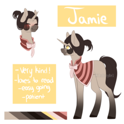 Size: 1024x1024 | Tagged: safe, artist:itsizzybel, oc, oc only, oc:jamie, pony, unicorn, bow, clothes, female, mare, reference sheet, shawl, solo