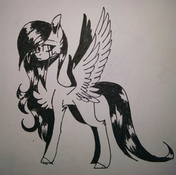 Size: 2357x2336 | Tagged: safe, artist:huirou, oc, oc only, pegasus, pony, chest fluff, crying, female, high res, mare, monochrome, solo, traditional art