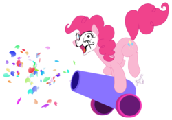 Size: 1144x800 | Tagged: safe, artist:zuckerluchs, pinkie pie, g4, apron (band), crossover, female, mask, party cannon, simple background, solo, transparent background
