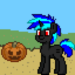 Size: 1024x1024 | Tagged: safe, oc, oc only, pony, unicorn, pony town, equal cutie mark, halloween, holiday, jack-o-lantern, pixel art, pumpkin, solo
