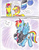 Size: 2552x3296 | Tagged: safe, artist:tristanjsolarez, applejack, rainbow dash, tex, earth pony, pegasus, pony, comic:trans ponies, g1, g4, clothes, g1 to g4, generation leap, nudity, rainbow blitz, rule 63, sheath, suit