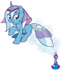 Size: 2665x3139 | Tagged: safe, artist:philsterman, oc, oc only, oc:soul stream, genie, genie pony, pony, unicorn, blank flank, bottle, curved horn, floating, high res, horn, horn ring, smiling, solo, tail wrap, veil