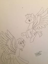 Size: 564x752 | Tagged: safe, artist:kate hatfield, lightning dust, thunderlane, pegasus, pony, g4, female, male, mare, pencil drawing, shipping, sketch, stallion, straight, thunderdust, traditional art