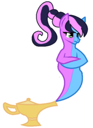 Size: 734x1016 | Tagged: safe, artist:midnightiullisions, oc, oc only, oc:gigi eden, genie, genie pony, crossed hooves, lamp, ponytail, solo