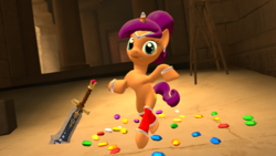 Size: 1920x1080 | Tagged: safe, artist:johnathon-matthews, genie, pony, 3d, dancing, gem, gemstones, happy, looking at you, ponified, shantae, shantae (character), smiling, solo, source filmmaker, sword, team fortress 2, weapon