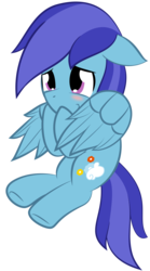 Size: 3000x5402 | Tagged: safe, artist:lavdraws, oc, oc only, oc:sierra nightingale, pegasus, pony, absurd resolution, blushing, cutie mark, floppy ears, flying, male, simple background, smiling, solo, transparent background, vector