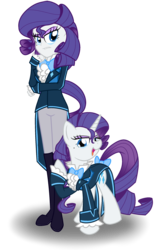 Size: 1700x2700 | Tagged: safe, artist:geraritydevillefort, rarity, the count of monte rainbow, equestria girls, g4, alternate hairstyle, clothes, crossover, duo, duo female, eyeshadow, female, looking at you, makeup, open mouth, rarifort, self ponidox, simple background, smiling, the count of monte cristo, transparent background, villefort