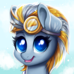 Size: 1000x1000 | Tagged: safe, artist:confetticakez, oc, oc only, oc:cerulean shore, pony, bust, female, goggles, mare, portrait, solo