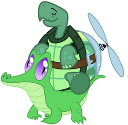 Size: 936x917 | Tagged: safe, artist:red4567, gummy, tank, alligator, reptile, tortoise, g4, cute, duo, pets riding pets, rider, riding, simple background, tank riding gummy, turtles riding gators, white background