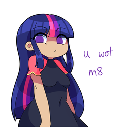 Size: 825x825 | Tagged: safe, artist:gro-ggy, twilight sparkle, human, g4, female, humanized, simple background, solo, u wot m8, white background