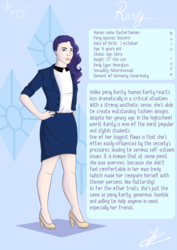 Size: 2480x3508 | Tagged: safe, artist:angelpony99, rarity, human, g4, clothes, eyeliner, female, hand on hip, headcanon, high heels, high res, humanized, looking at you, makeup, reference, simple background, skirt, skirt suit, solo, suit, teenager, writing