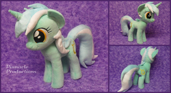 Size: 1414x767 | Tagged: safe, artist:bluedragonflyplush, lyra heartstrings, pony, unicorn, g4, irl, photo, plushie, smiling, solo