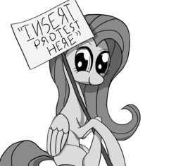 Size: 2600x2440 | Tagged: safe, artist:waffleberry, fluttershy, g4, female, high res, monochrome, sign, solo