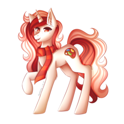 Size: 2000x2000 | Tagged: safe, artist:kurochhi, oc, oc only, oc:red palette, pony, unicorn, clothes, female, high res, mare, raised hoof, scarf, simple background, solo, transparent background