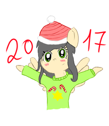 Size: 1103x1271 | Tagged: safe, artist:arafafara, artist:inkyfeather, oc, oc only, 2017, clothes, hat, new year, santa hat, simple background, solo, sweater, white background