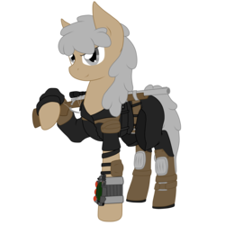 Size: 5800x5800 | Tagged: safe, artist:glacierfrostclaw, oc, oc only, oc:dust mote, earth pony, pony, fallout equestria, absurd resolution, hunting rifle, leather armor, scope, simple background, solo, transparent background