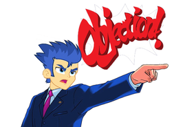 Size: 550x404 | Tagged: safe, artist:mrcteddy, flash sentry, g4, ace attorney, clothes, flash sentry ace attorney, male, objection, phoenix wright, simple background, solo, suit, white background