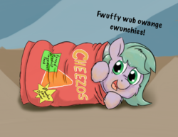 Size: 1398x1080 | Tagged: safe, artist:fluffsplosion, oc, oc only, fluffy pony, bag, chips, food, solo