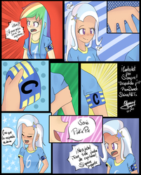 Size: 1165x1450 | Tagged: safe, artist:rmariansj, rainbow dash, trixie, equestria girls, g4, comic, dialogue, humanized, spanish, translated in the comments, wondercolts