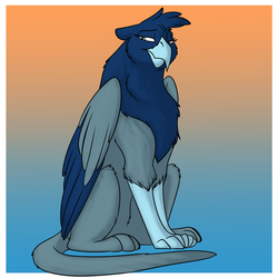 Size: 700x700 | Tagged: safe, artist:foxenawolf, oc, oc only, oc:watchful eyes, griffon, fanfic:quantum gallop, blue fur, disguise, disguised changeling, fanfic art, female, solo