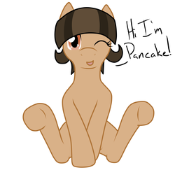 Size: 4625x4500 | Tagged: safe, artist:glacierfrostclaw, oc, oc only, oc:pancake, earth pony, pony, absurd resolution, one eye closed, simple background, sitting, solo, white background, wink