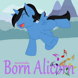 Size: 7000x7000 | Tagged: safe, artist:glacierfrostclaw, oc, oc only, oc:ocarina medley, alicorn, pony, absurd resolution, album cover, alicorn oc, born alicorn, female, filly, parody