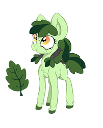 Size: 1716x2121 | Tagged: safe, artist:paskanaakka, derpibooru exclusive, oc, oc only, oc:sweetleaf, blank flank, chest fluff, colored hooves, ear fluff, female, filly, freckles, leaf, simple background, smiling, solo, tail wrap, unshorn fetlocks