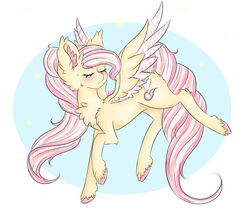 Size: 1250x1091 | Tagged: safe, artist:niniibear, oc, oc only, oc:meave, fly, pegasus, pony, blue, blushing, buttercream (food), chest fluff, commission, cream, cute, cutie mark, eyes closed, female, fluffy, flying, food, frosting, hoove, mare, pink, render, solo, sweet, vector, yellow