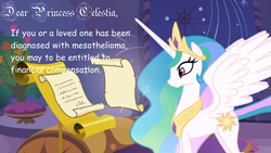 Size: 956x538 | Tagged: safe, princess celestia, alicorn, pony, g4, comic sans, dear princess celestia, female, frown, letter, levitation, magic, mesothelioma, misspelling, reading, scroll, solo, spam, spread wings, telekinesis, wat, wide eyes