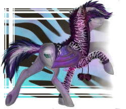 Size: 614x534 | Tagged: artist needed, safe, oc, oc only, oc:daturea eventide, bat pony, zebra, clothes, solo, sweater