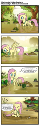 Size: 618x1920 | Tagged: safe, artist:pencils, fluttershy, crocodile, pegasus, pony, comic:fluttershy's anti-adventures, g4, bait and switch, comic, cute, dialogue, eyes closed, female, lidded eyes, looking at each other, mare, open mouth, ponies riding gators, riding, shyabetes, sitting, slice of life, smiling, sparkles, spread wings, swamp, water